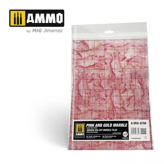 AMMO by Mig Jimenez 8786 Pink and Gold Square Die-cut Marble Tiles (2 Laminated Cardboards)