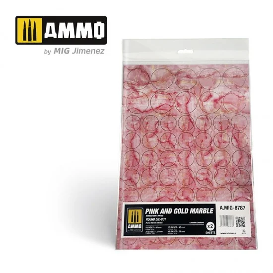 AMMO by Mig Jimenez 8787 Pink and Gold Round Die-cut Marble Bases for Wargames (2 Laminated Cardboards)