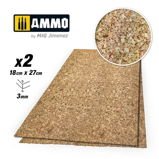 AMMO by Mig Jimenez 8843 Create Cork - Thick Grain (3mm x 180mm x 270mm, 2pcs)