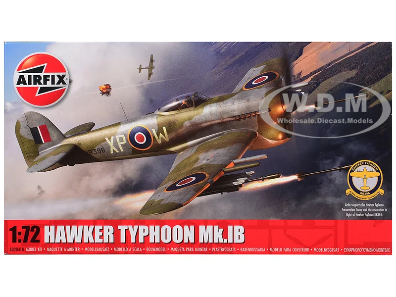 Level 1 Model Kit Hawker Typhoon Mk.IB Aircraft with 2 Scheme Options 1/72 Plastic Model Kit by Airfix - Military Models