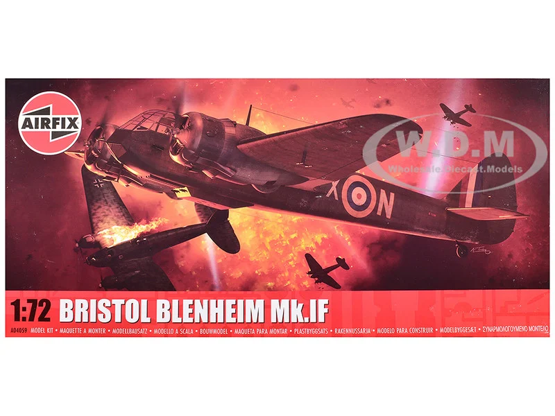 Level 2 Model Kit Bristol Blenheim Mk.IF Aircraft with 2 Scheme Options 1/72 Plastic Model Kit by Airfix - Military Models