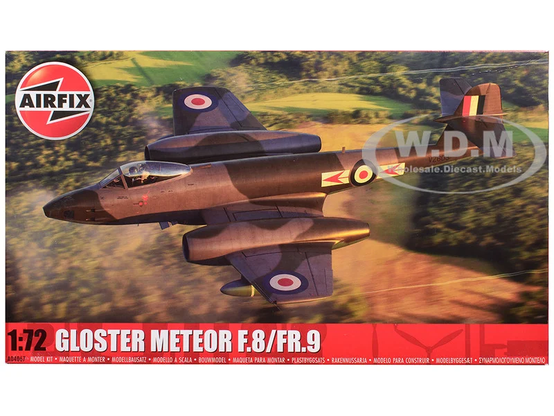 Level 2 Model Kit Gloster Meteor F.8/FR.9 Fighter Aircraft with 2 Scheme Options 1/72 Plastic Model Kit by Airfix - Military Models