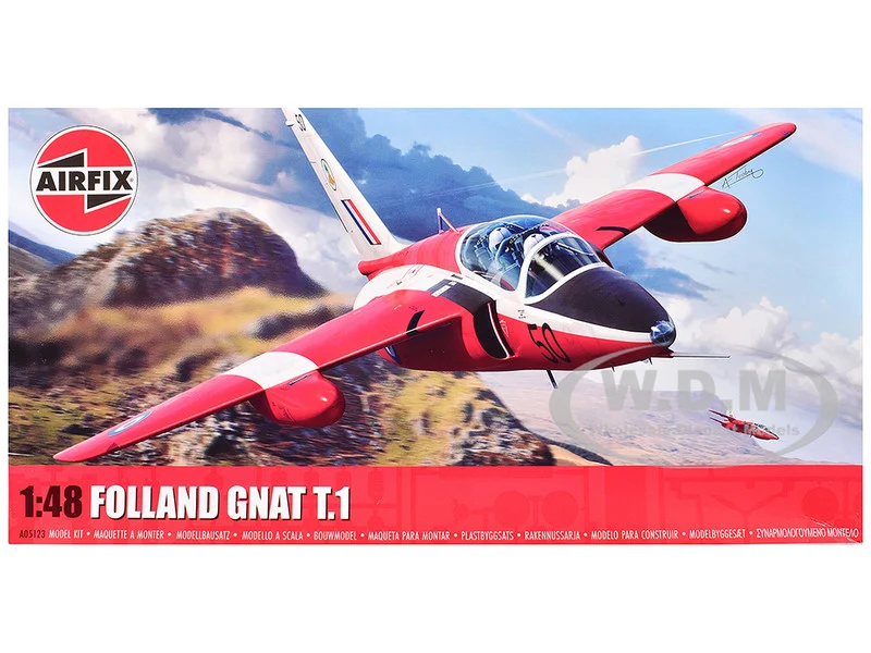 Level 2 Model Kit Folland Gnat T.1 Fighter Aircraft with 2 Scheme Options 1/48 Plastic Model Kit by Airfix - Military Models