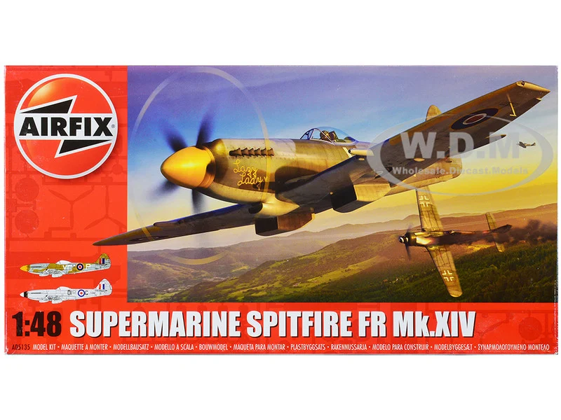 Level 2 Model Kit Supermarine Spitfire FR Mk.XIV Fighter Aircraft with 2 Scheme Options 1/48 Plastic Model Kit by Airfix - Military Models