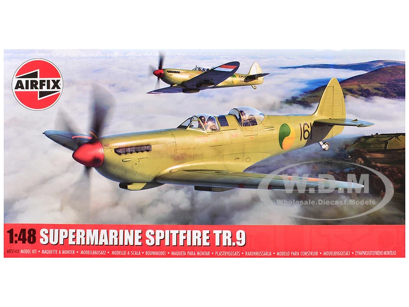 Level 2 Model Kit Supermarine Spitfire Tr.9 Fighter Aircraft with 2 Scheme Options 1/48 Plastic Model Kit by Airfix - Military Models