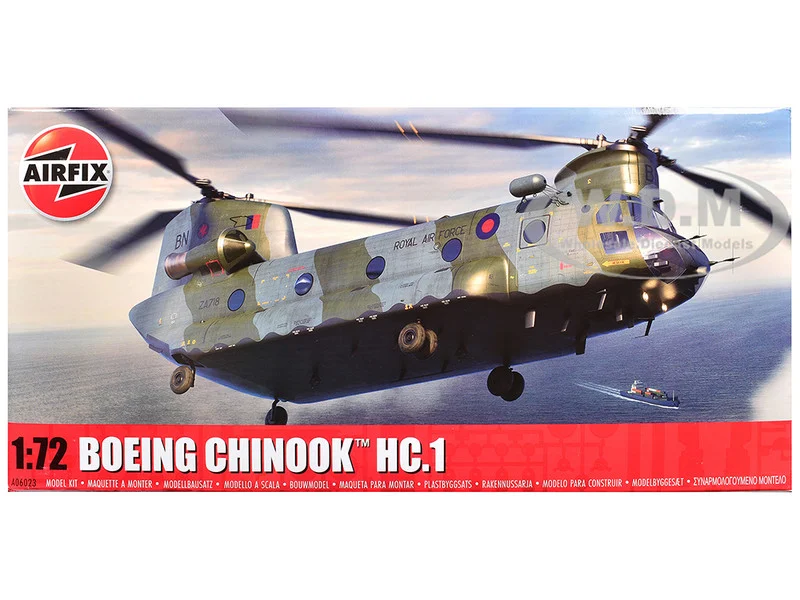Level 3 Model Kit Boeing Chinook HC.1 Helicopter with 2 Scheme Options 1/72 Plastic Model Kit by Airfix - Military Models