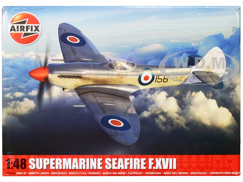 Level 3 Model Kit Supermarine Seafire F.XVII Fighter Aircraft with 3 Scheme Options 1/48 Plastic Model Kit by Airfix - Military Models