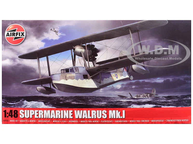 Level 3 Model Kit Supermarine Walrus Mk.I Aircraft with 3 Scheme Options 1/48 Plastic Model Kit by Airfix - Military Models