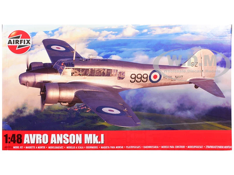 Level 3 Model Kit Avro Anson Mk.I Aircraft with 3 Scheme Options 1/48 Plastic Model Kit by Airfix - Military Models