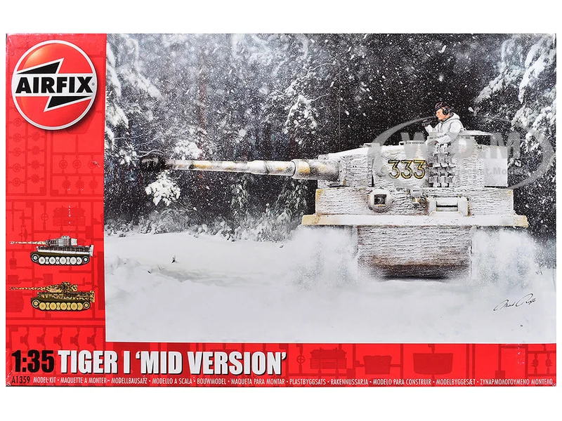 Level 3 Model Kit Tiger I "Mid Version" Tank with 2 Scheme Options 1/35 Plastic Model Kit by Airfix - Military Models