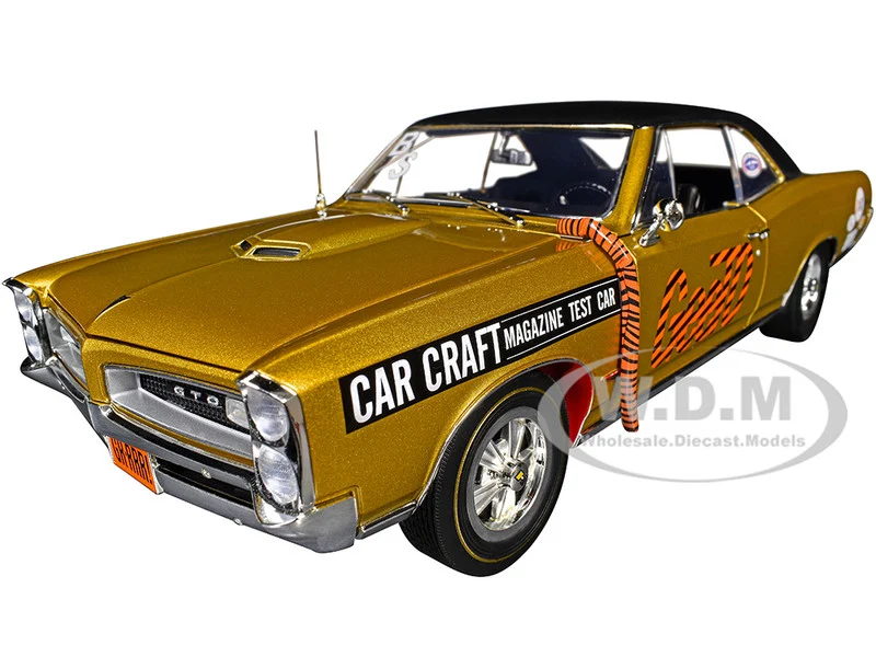 1966 Pontiac GTO "Car Craft Magazine Test Car" Gold Metallic with Black Top and Graphics Limited Edition to 300 pieces Worldwide 1/18 Diecast Model Car by ACME - Pontiac Models