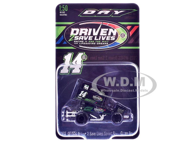 Winged Sprint Car #14CC Corey Day (Green Version) "Driven 2 Save Lives" Jason Meyers Racing (2025) 1/50 Diecast Model Car by ACME - Winged Sprint Cars
