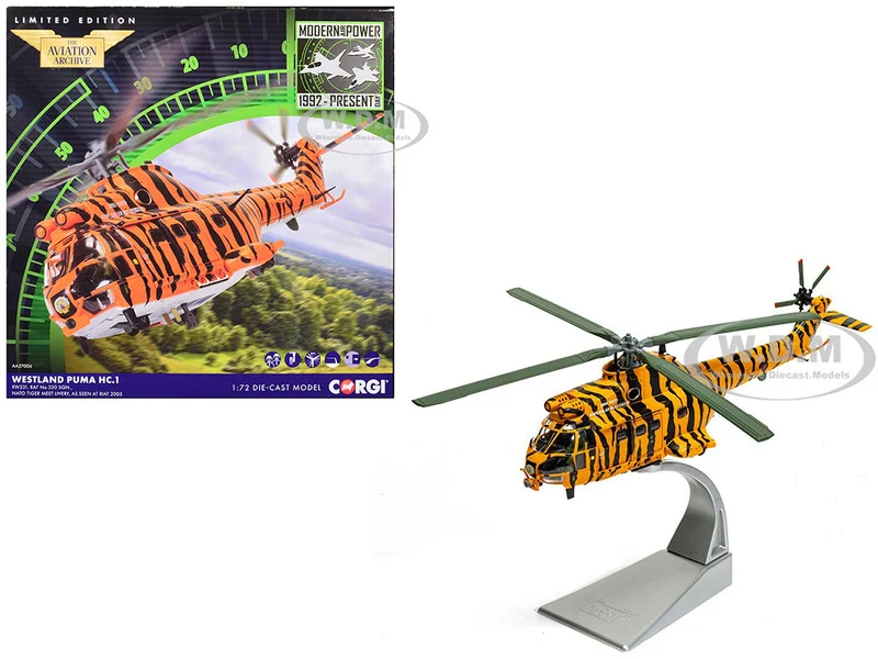 Westland Puma HC-1 Helicopter "No. 230 Squadron, NATO Tiger Meet livery, RIAT" (2005) Royal Air Force "The Aviation Archive" Series 1/72 Diecast Model by Corgi