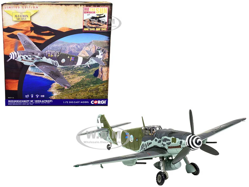 Messerschmitt Me109G-6 (Trop) Fighter Aircraft "Maggiore Antonio Vizzotto, 150 Gruppo Gigi Tre Osei, Regia Aeronautica, Sicily" (July 1943) "The Aviation Archive" Series 1/72 Diecast Model by Corgi