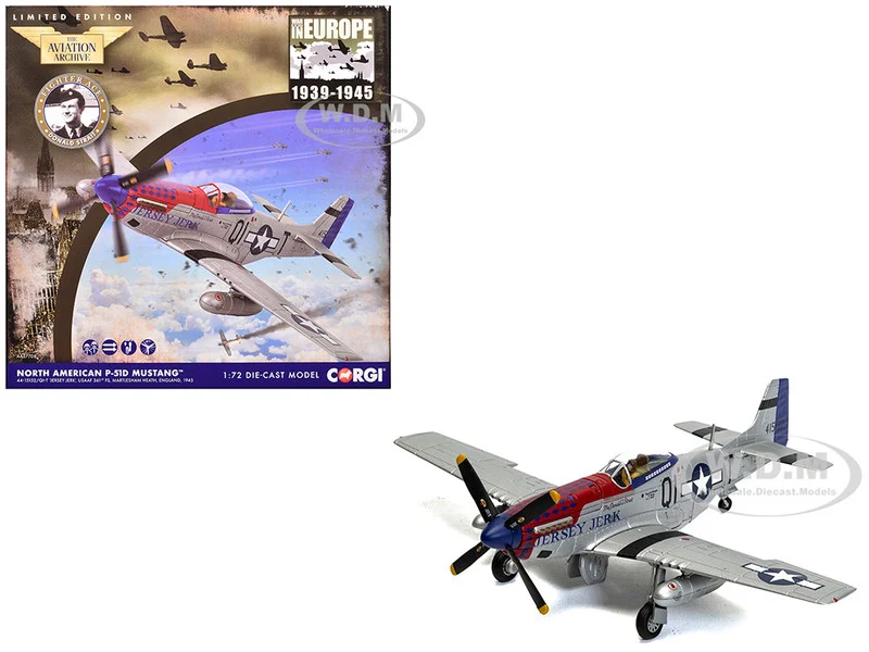 North American P-51D Mustang Aircraft "Jersey Jerk, 361st Fighter Squadron, Martlesham Heath" United States Army Air Forces "The Aviation Archive" Series 1/72 Diecast Model by Corgi