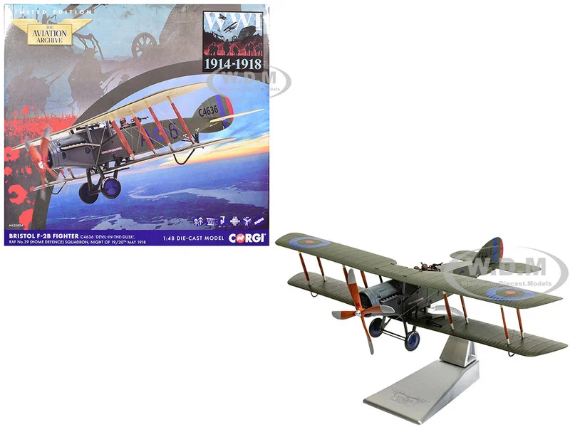 Bristol F-2B Fighter Aircraft "C4636, Devil-in-the-Dusk, No. 39 Squadron" (1918) Royal Flying Corps "The Aviation Archive" Series 1/48 Diecast Model by Corgi