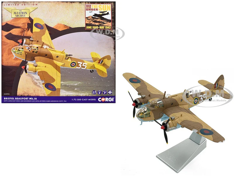 Bristol Beaufort MkIa Bomber Aircraft "EK979, Middle East Check and Conversion Unit" (1944) British Royal Air Force "The Aviation Archive" Series 1/72 Diecast Model by Corgi - Military Models
