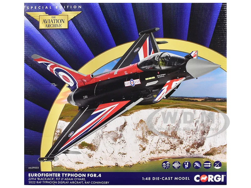 Eurofighter Typhoon FGR4 Aircraft "Blackjack, RAF Typhoon Display Aircraft" (2022) British Royal Air Force "The Aviation Archive" Series 1/48 Diecast Model by Corgi - Military Models
