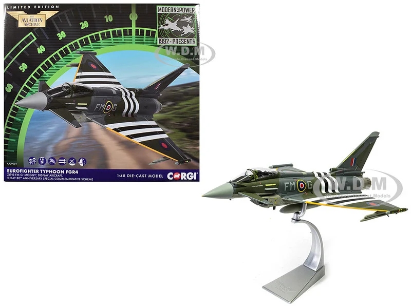 Eurofighter Typhoon FGR4 Fighter Aircraft "ZJ913 FM-G, Moggy, D-Day 80th Anniversary Display Scheme" (2024) Royal Air Force "The Aviation Archive" Series 1/48 Diecast Model by Corgi