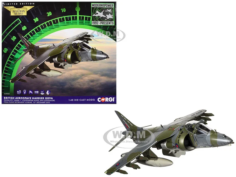 British Aerospace Harrier GR9A Aircraft "ZG506/P77, Ninja 1, RAF Cottesmore, Final Flight Retirement Scheme" (2010) Royal Air Force "The Aviation Archive" Series 1/48 Diecast Model by Corgi - Military Models