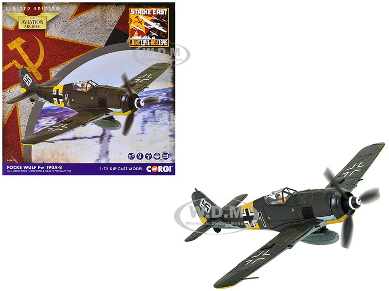 Focke-Wulf Fw 190A-8 Fighter Aircraft "Black 1, Oberleutnant Otto Kittel, 2./JG54" (1945) German Luftwaffe "The Aviation Archive" Series 1/72 Diecast Model by Corgi