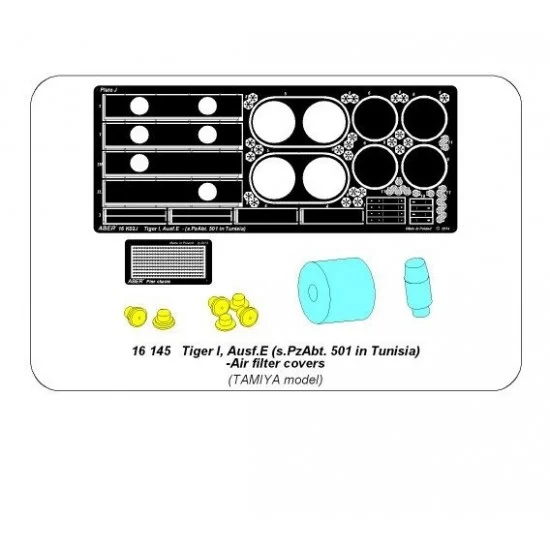 Aber 16145 1/16 Tiger I E Tunisia 501 abt. Air Filter Covers for Tamiya kits - Military Vehicles & Tanks