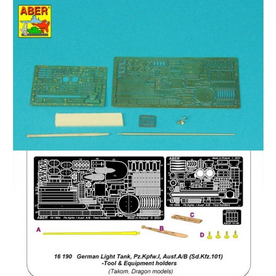 Aber 16190 1/16 PzKpfw. I, Ausf.A/B (Sd.Kfz. 101) Tool and Equipment Holders for Takom/Dragon kits - Military Vehicles & Tanks
