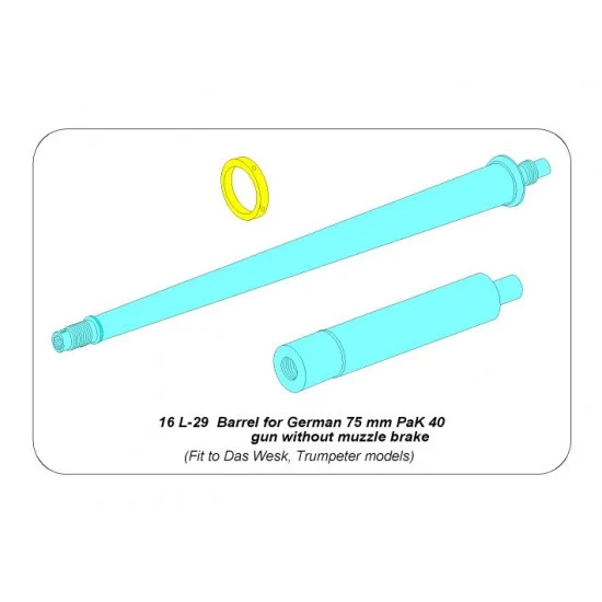 Aber 16L-29 1/16 75mm PaK 40 Gun Barrel without Muzzle Brake for Das Werk/Trumpeter kit