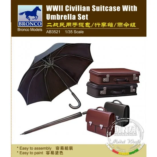 Bronco AB3521 1/35 WWII Civilian Suitcase with Umbrella Set - Scenics & Diorama