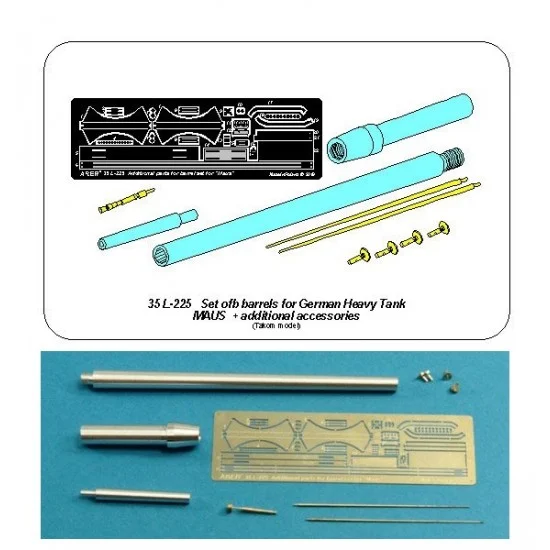 Aber 35L-225 1/35 German Heavy Tank Maus Barrels set for Takom Models