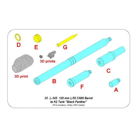 Aber 35L-345 1/35 K2 Tank Black Panther 120mm L/55 CN08 Barrel for Academy/Hobby 2000 kit