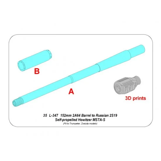 Aber 35L-347 1/35 Russian 2S19 Howitzer MSTA-S 152mm 2A64 Barrel for Trumpeter/Zvezda kit
