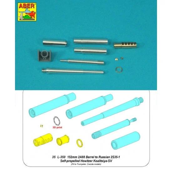 Aber 35L-350 1/35 Russian 2S35-1 SPH MSTA-S Koalitsiya-SV 152mm 2A88 Barrel for Trumpeter/Zvezda kits