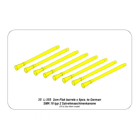 Aber 35L-355 1/35 SMK 18 Typ 2 Salvehmaschinenkanone 2cm-Flak Barrels (8pcs)