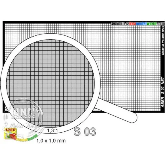 Aber S03 Photo-etched Net 1.0mm x 1.0mm (Dimension without frame: 75mm x 42mm)