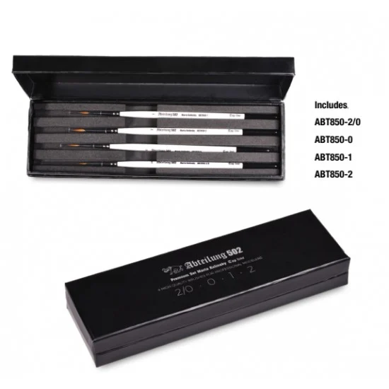 Abteilung 502 ABT850-MKBOX Top Line Marta Kolinsky (4 brushes, Size: 2/0, 0, 1,2) [Premium Set]