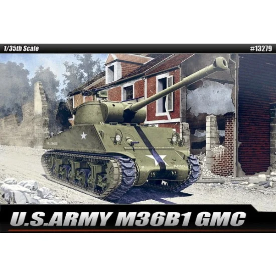 Academy 13279 1/35 US Army M36B1 Gun Motor Carriage w/90mm Gun Turret on Medium Tank M4A3 Hull &Chassis - Military Vehicles & Tanks
