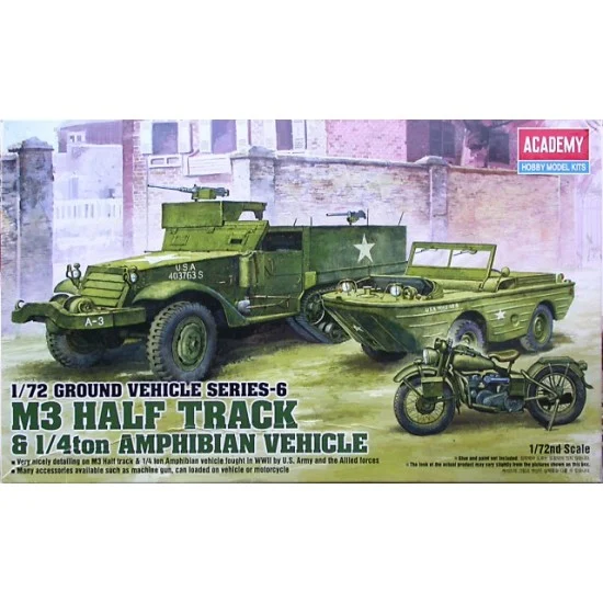 Academy 13408 1/72 M3 HALF TRACK & 1/4ton Amphibian Vehicle - Military Vehicles & Tanks