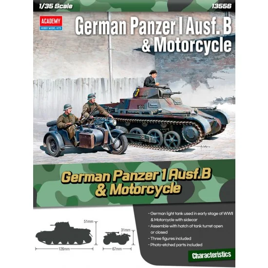 Academy 13556 1/35 German Panzer I Ausf.B and Motorcycle - Military Vehicles & Tanks