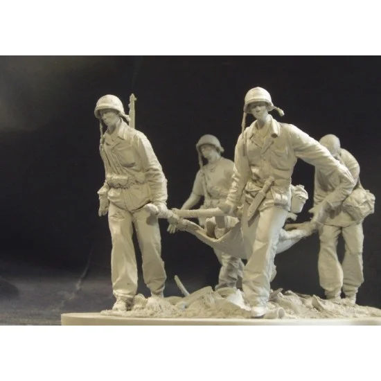 AC Models 75006 1/24 (75mm) WWII USMC Stretcher Team in Peleliu (5 Resin Figures) - Model Figures