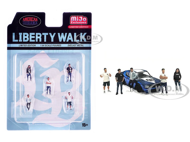 "Liberty Walk Team" 5 piece Diecast Figure Set (5 Figures) Limited Edition for 1/64 Scale Models by American Diorama - Accessories