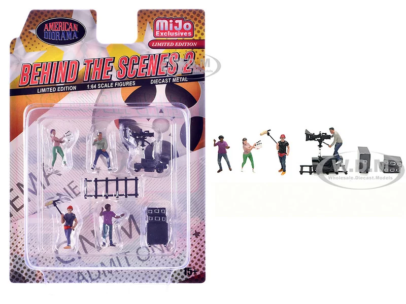 "Behind The Scenes #2" 7 piece (4 People, 3 Accessories) Diecast Figures Set 1/64 Scale Models by American Diorama
