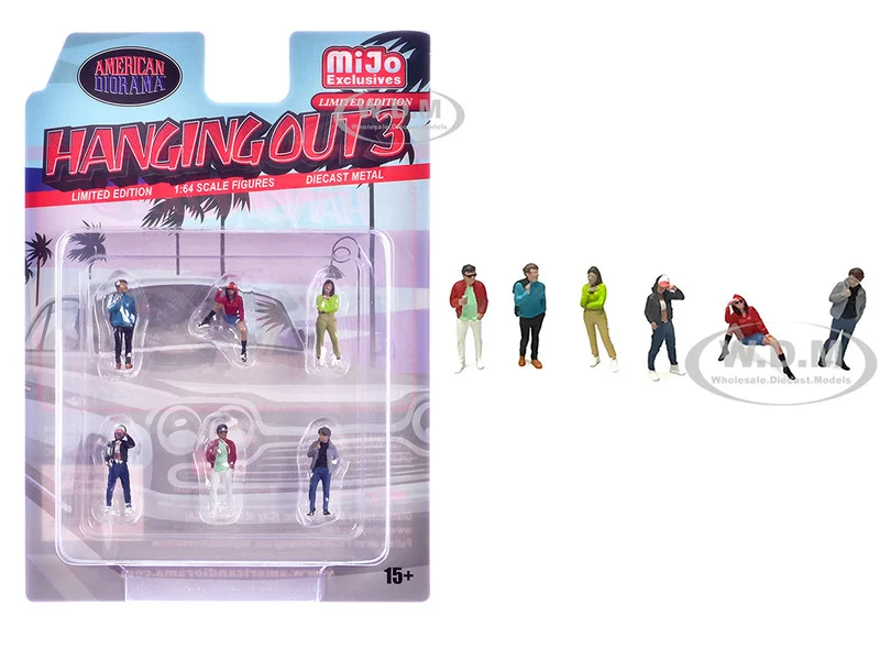 "Hanging Out #3" 6 piece Diecast Figure Set (6 Figures) Limited Edition for 1/64 Scale Models by American Diorama - Accessories