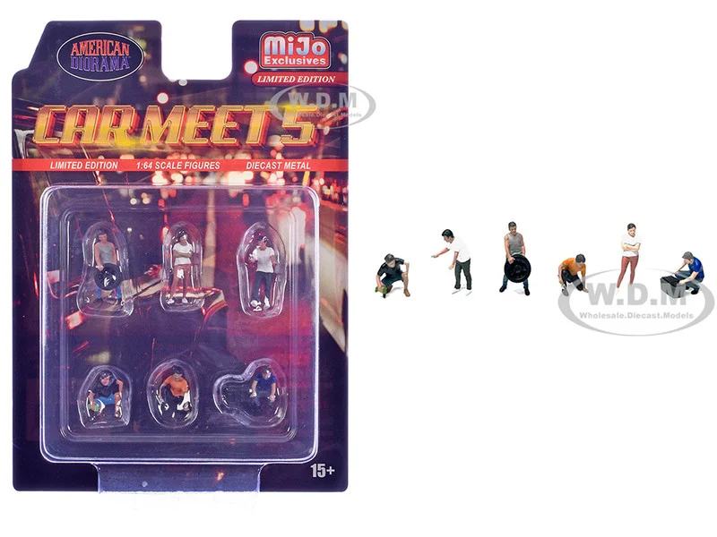 "Car Meet 5" 6 piece Diecast Figure Set Limited Edition for 1/64 Scale Models by American Diorama - Figures
