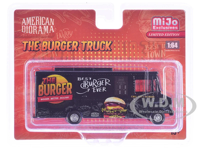 Food Truck "The Burger Truck" Black with Graphics 1/64 Diecast Model by American Diorama - Other