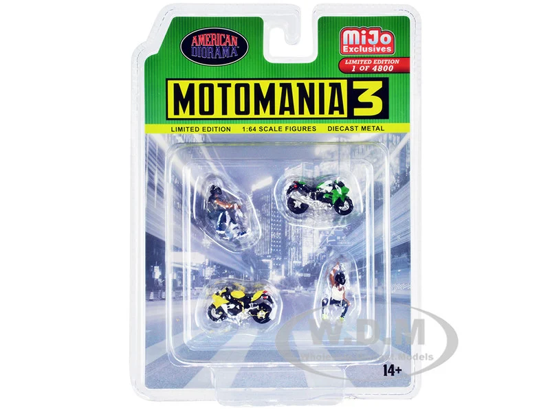 "Motomania 3" 4 piece Diecast Set (2 Figures and 2 Motorcycles) Limited Edition to 4800 pieces Worldwide for 1/64 Scale Models by American Diorama - Accessories