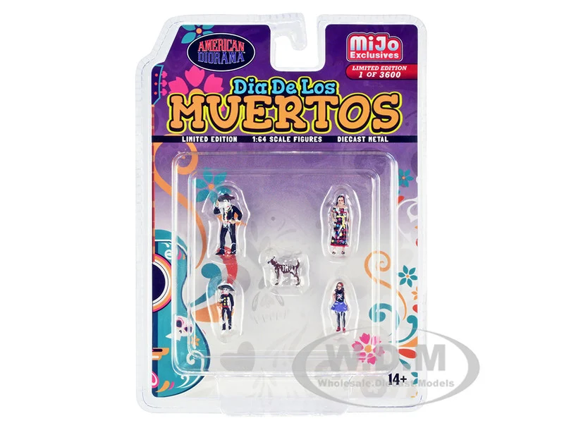 "Dia de los Muertos" 5 piece Diecast Set (2 Adults, 2 Children, 1 Dog Figures) Limited Edition to 3600 pieces Worldwide for 1/64 Scale Models by American Diorama - Accessories