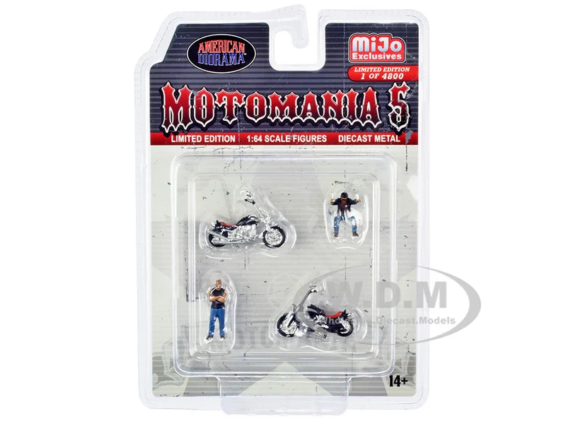 "Motomania 5" 4 piece Diecast Set (2 Figures and 2 Motorcycles) Limited Edition to 4800 pieces Worldwide for 1/64 Scale Models by American Diorama - Accessories
