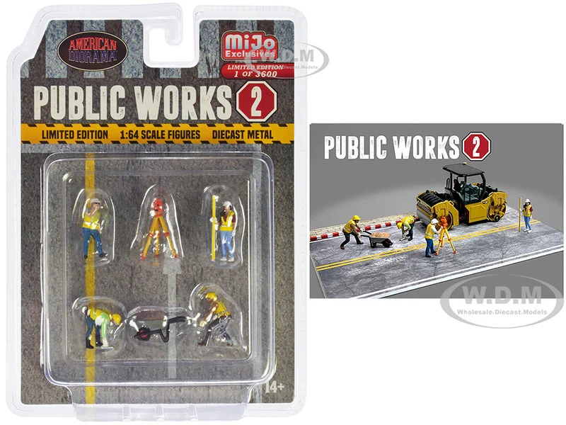 "Public Works 2" 6 piece Diecast Figure Set (4 Figures, 1 camera, 1 wheelbarrow) Limited Edition to 3600 pieces Worldwide for 1/64 Scale Models by American Diorama - Accessories