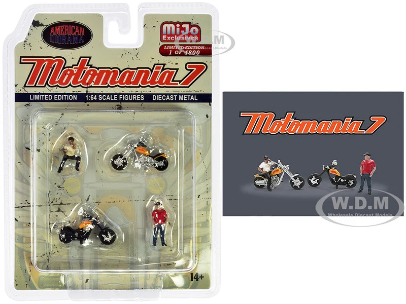 "Motomania 7" 4 piece Diecast Figure Set (2 Figures, 2 Motorcycles) Limited Edition to 4800 pieces Worldwide for 1/64 Scale Models by American Diorama - Accessories